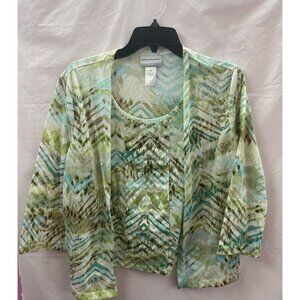 Alfred Dunner Women's Petite Small Layered Green & White Blouse